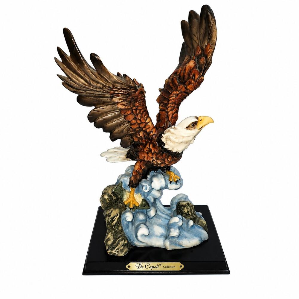 De Capoli Collection Bald Eagle Statue on Square Wooden Base 10.5"H x 6"L x 4"W